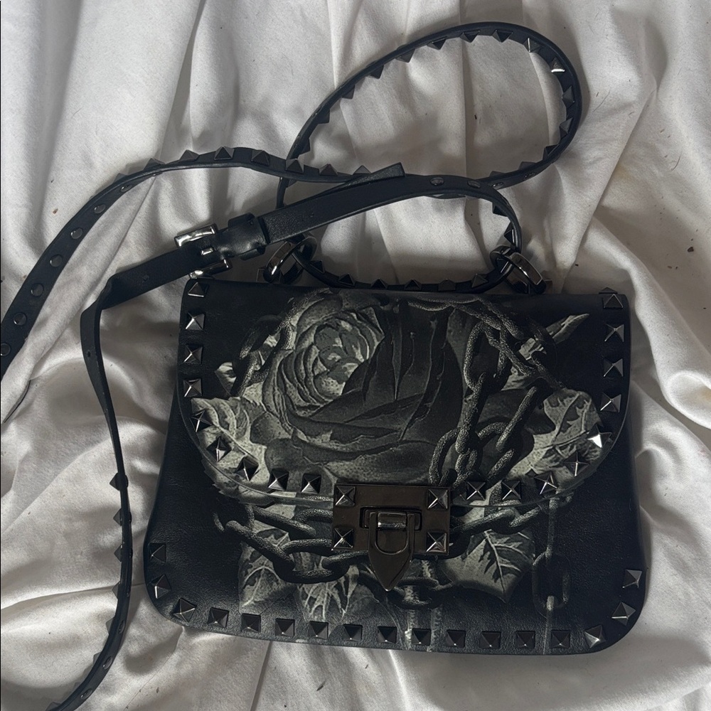 Valentino Black Studded Floral Crossbody Bag
